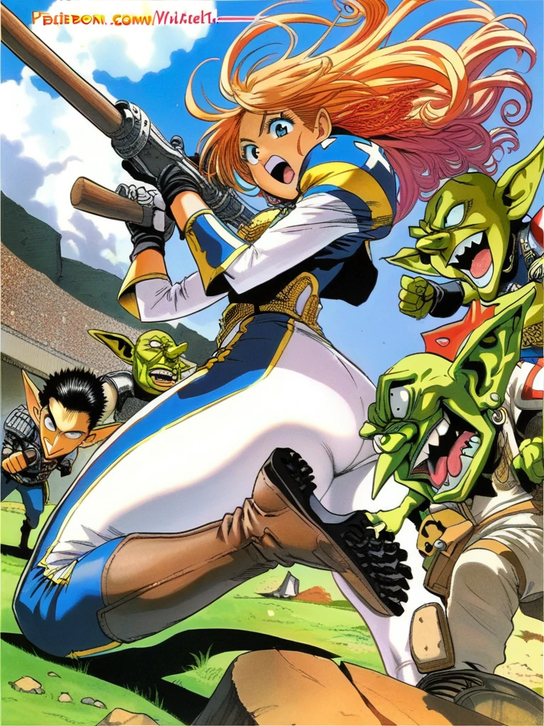 goblin warrior, the female goblin, the fantasy world, manga
 score_8_up <lora:Eyeshield21 Manga ft:1>