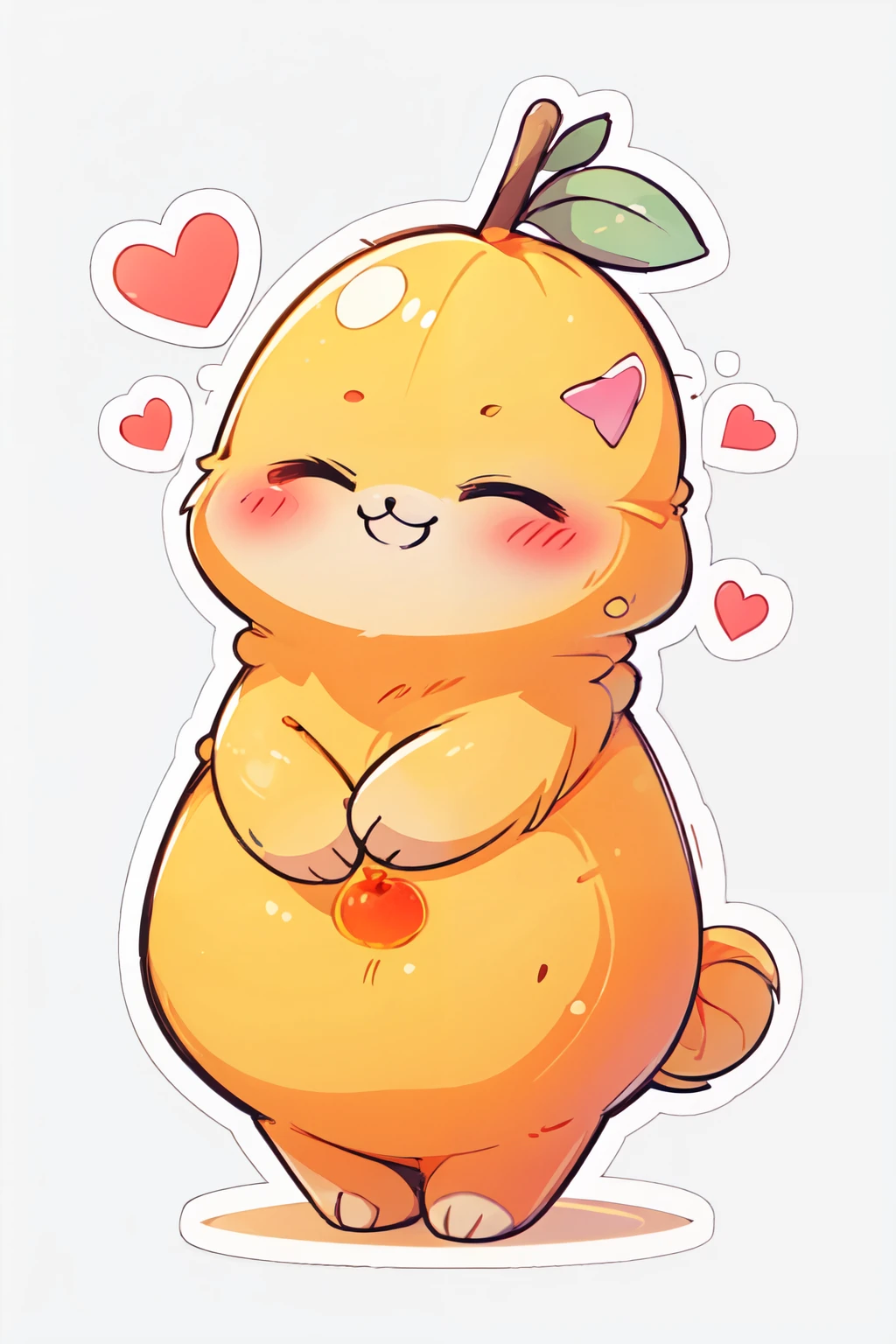 <lora:Kawaii:1>, solo, blush, smile, simple background, white background, closed mouth, closed eyes, heart, no humans, fruit, spoken heart, outline, white outline