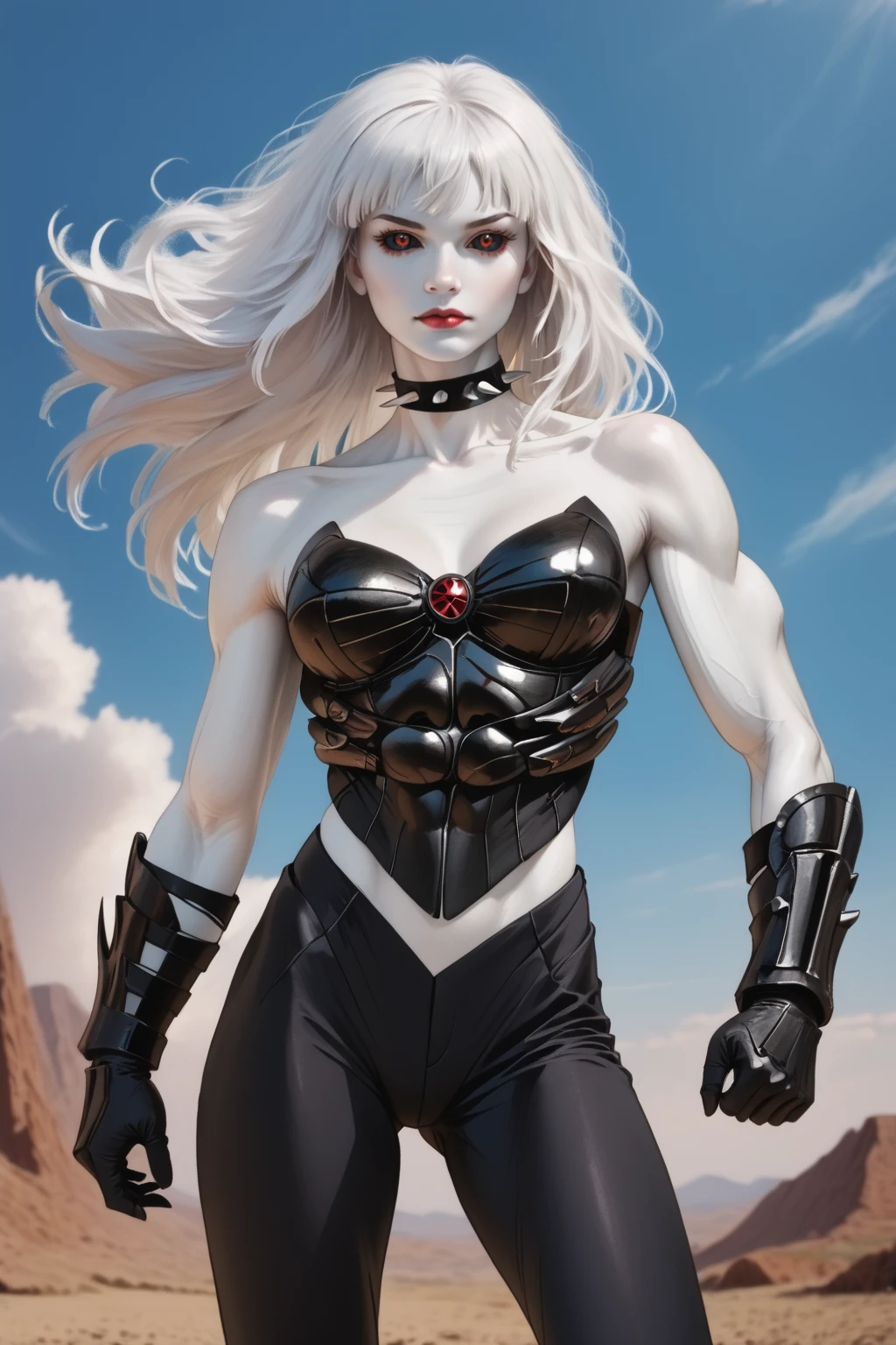 score_9,<lora:La_Lunatica_PDXL_spamb0t:0.8>,Marvel_La_Lunatica,(long white hair,white skin,red eyes,black sclera:1.4)
BREAK [SEP] dark blue corset,dark blue pants,spiked choker,bare shoulders,collarbone,navel,muscular female
BREAK [SEP] doggystyle, on all fours
BREAK [SEP] abstract background,looking at viewer
BREAK [SEP] high quality,film grain,cowboy shot,seen from behind
BREAK [SEP] (hyper detail,insanely detailed,best quality,masterpiece,photorealistic:1.4)