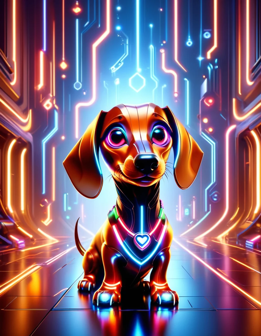 ral-gamingrig, Tiny Dachshund, stylized by ilya kuvshinov, giuseppe dangelico pino, michael garmash, rob rey and disney, <lora:ral-gamingrig-sdxl:0.8>, extremely stylish, dynamic dramatic atmosphere, positive emotional, epic, detailed, ambient atmosphere, fertile, stunning detail