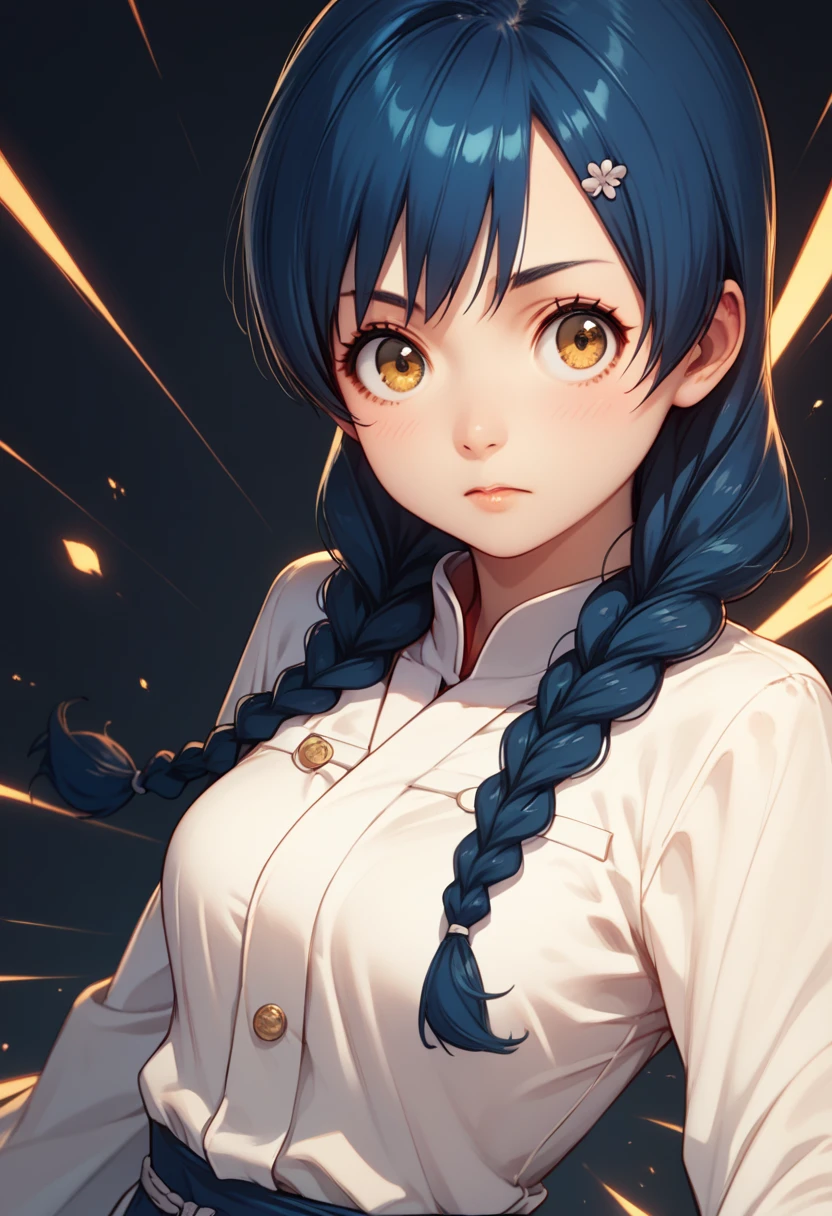 (tadokoro megumi),
score_9, score_8_up, score_7_up,masterpiece, best quality, ultra detailed, 
A picture of a girl, dynamic pose,  dynamic angle, the girl is wearing a cook uniform,
A Japanese 1girl has blue hair which was bound into twin braids, yellow eyes and brown pupils, round face, (tender and slender:1.21) body with medium breasts, <lora:TadokoroMegumi_Pony_r1:1>