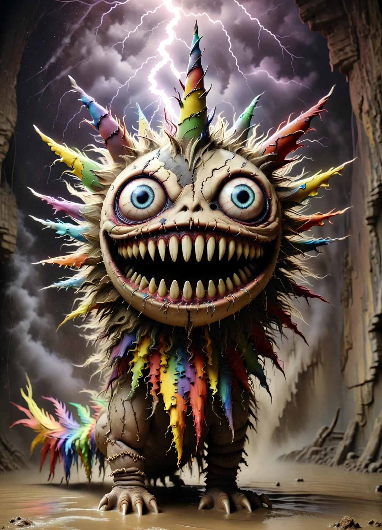 DonMCr33pyD0115XL a pulsating vortex lightning celestial  Yong, mud skin, frills,     quadrupple of rainbow wings, spiked tails, , <lora:DonMCr33pyD0115XL:1>