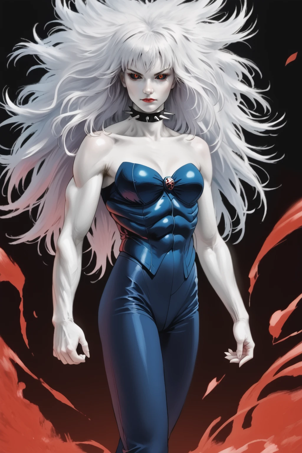 score_9,<lora:La_Lunatica_PDXL_spamb0t:0.8>,Marvel_La_Lunatica,(long white hair,white skin,red eyes,black sclera:1.4)
BREAK [SEP] dark blue corset,dark blue pants,spiked choker,bare shoulders,collarbone,navel,muscular female
BREAK [SEP] bending over, legs together, seen from behind
BREAK [SEP] abstract background,looking at viewer
BREAK [SEP] high quality,film grain,cowboy shot,seen from behind
BREAK [SEP] (hyper detail,insanely detailed,best quality,masterpiece,photorealistic:1.4)