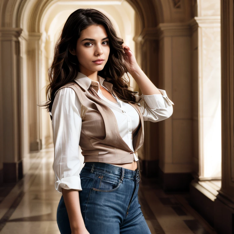 (Austin Texas State Capitol, SFW, lightweight button-up blouse, tailored vest, straight-leg trousers, cowboy boots, touring the capitol grounds, midday:1.35) Instagram_Influencer_109_By_Stable_Yogi
Faceshot_By_stable_yogi
Styler_Embedding_By_Stable_Yogi
<lora:Detail Blaster By Stable Yogi:0.5>
(center_parted_long_wavy_hair)