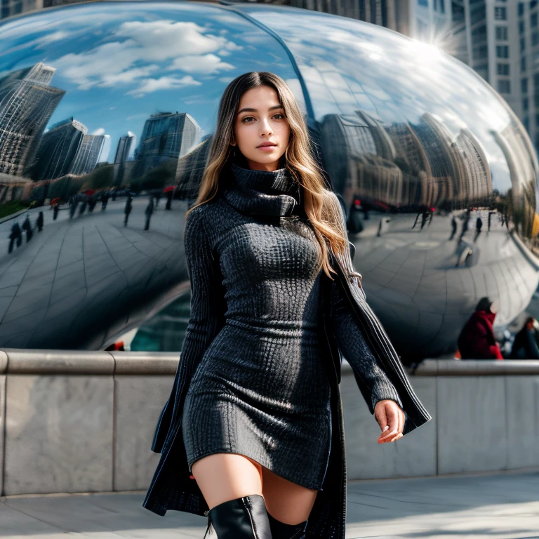 (Chicago Millennium Park, SFW, wool overcoat, turtleneck dress, patterned scarf, knee-high boots, walking near the Cloud Gate sculpture, early afternoon:1.35) Instagram_Influencer_107_By_Stable_Yogi
Faceshot_By_stable_yogi
Styler_Embedding_By_Stable_Yogi
<lora:Detail Blaster By Stable Yogi:0.5>
(center_parted_long_wavy_hair)