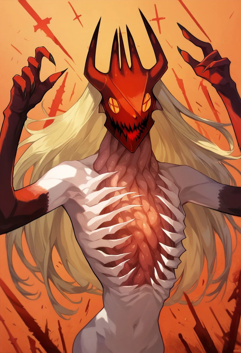 score_9, score_8_up, score_7_up,
Power, Blood Devil, 1girl, long hair, blonde hair, cross-shaped pupils, ribs, exposed organs, horns, sharp teeth, nude, looking at viewer, wallpaper