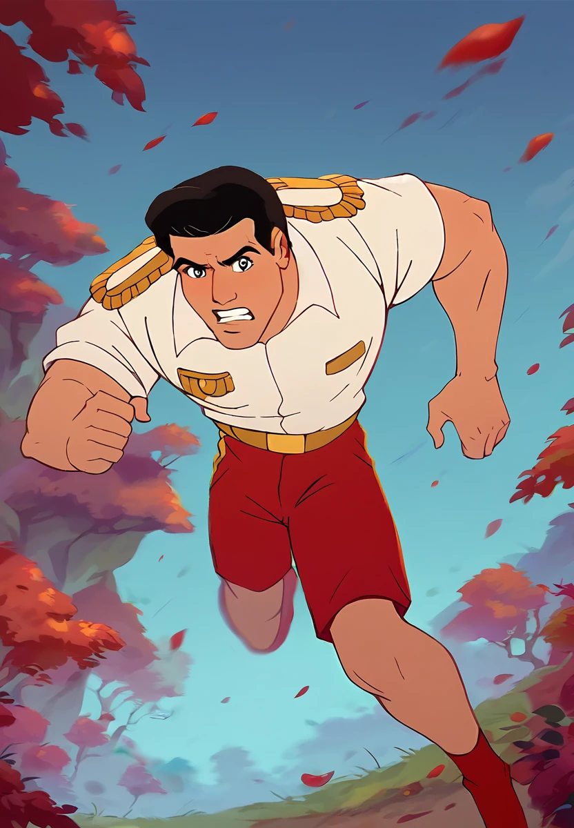 score_9, score_8_up, score_7_up, score_6_up,  animation, retro artstyle, disney style,
break
a man pr1nc3_c with short black hair , <lora:Prince_C_1.0-000040:1> , wearing red pants and a white uniform, running, scared expression
location: forest
<lora:aminfara:0.3> aminfara, <lora:Smooth Anime 2 Style SDXL_LoRA_Pony Diffusion V6 XL:0.3>