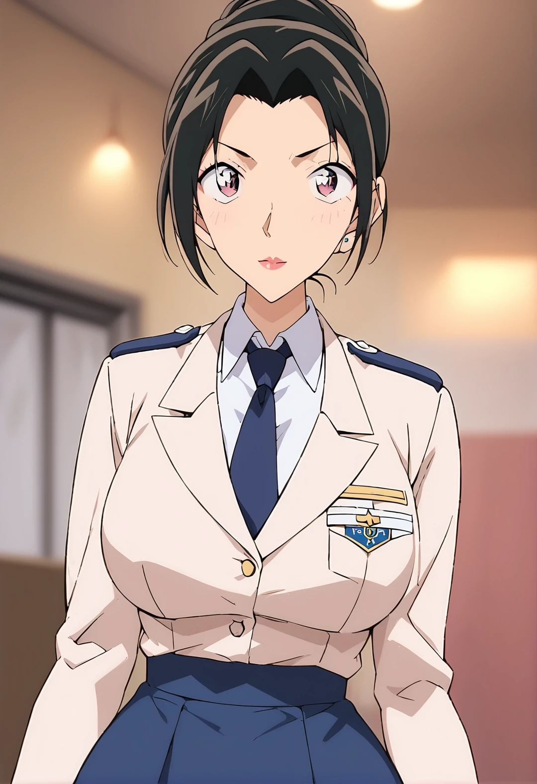 score_9, score_8_up, score_7_up, score_6_up, Light Outline,
((1girl,solo,Portrait,front view,milf,)),
large breasts, thin thighs,thin hips,thin waist,
Uehara Yui ,black hair,hair bun,makeup, long black hair,white police uniform, tie,white jacket,blue skirt,
(Sheer Textured Dark Pantyhose,blurry background, ),
<lora:PONY_Yui_Uehara_Anime_Detective_Conan:1>