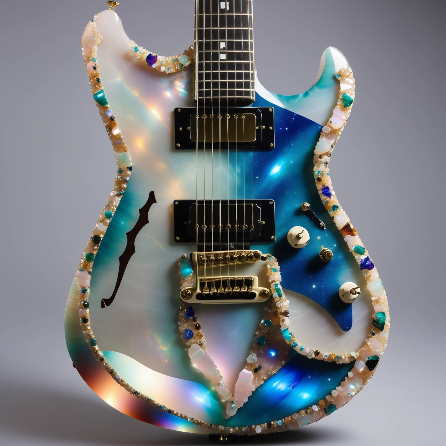 a guitar made out of multicoloured Jed-Auquartz,   <lora:AuraQuartzStyle:0.8>