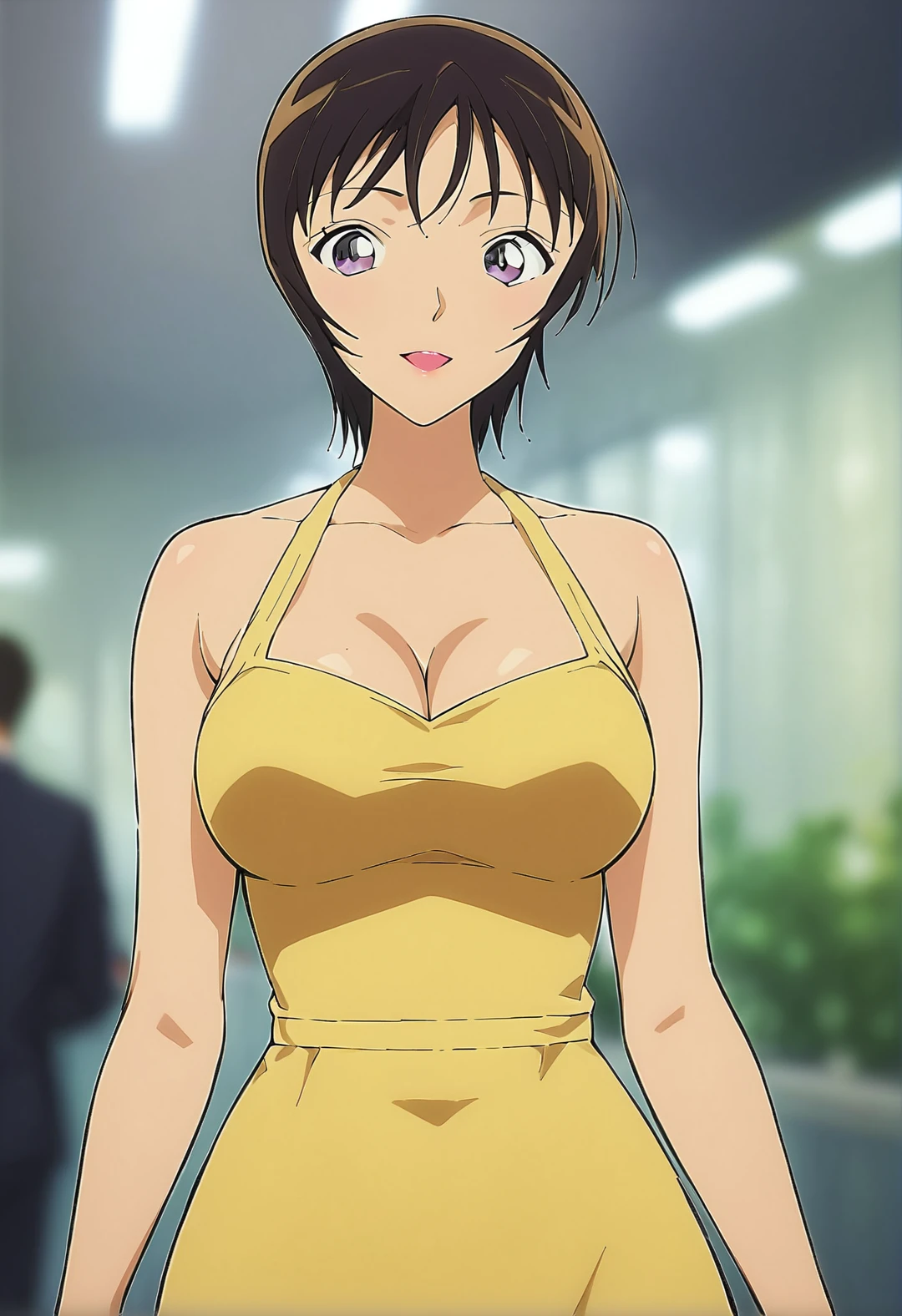 score_9, score_8_up, score_7_up, score_6_up, Light Outline,
((1girl,solo,Portrait,front view,milf,)),
Satou Miwako,black hair,short hair,grey eyes,makeup, light brown hair,Pale yellow Evening dress,shiny clothes, white shiny dresss,Cleavage,
(Sheer Textured Dark Pantyhose,blurry background, ),
<lora:PONY_Miwako_Satou_Anime_Detective_Conan:0.8>