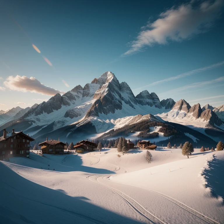 A spring landscape in the Alps, sunshine and blue sky with a few clouds,
(masterpiece:1.2), (best quality:1.2), best shadow, detailed background, high contrast, (best illumination, an extremely delicate and beautiful), ((cinematic light)), intricate details, 8k, very aesthetic, photorealistic,