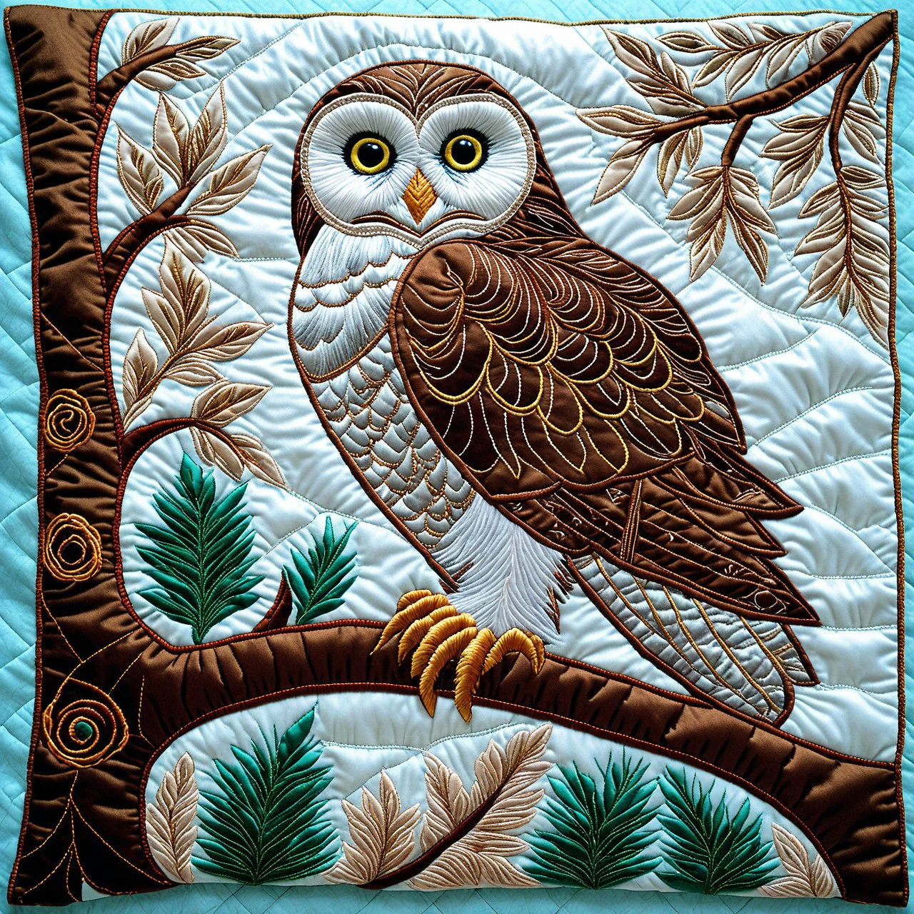 cs-qu1lt-1, snowy owl perched on a bronze branch