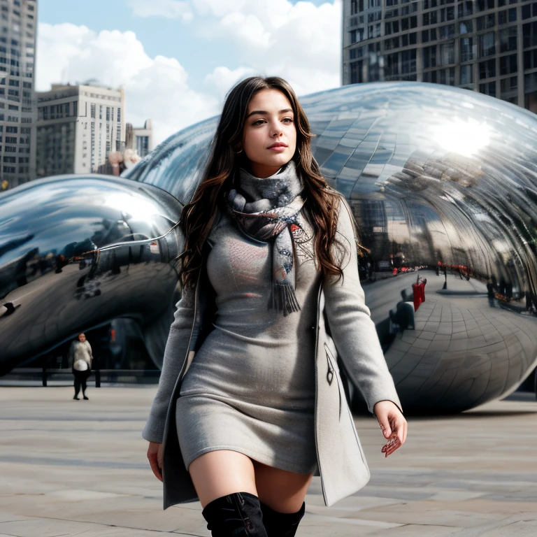 (Chicago Millennium Park, SFW, wool overcoat, turtleneck dress, patterned scarf, knee-high boots, walking near the Cloud Gate sculpture, early afternoon:1.35) Instagram_Influencer_106_By_Stable_Yogi
Faceshot_By_stable_yogi
Styler_Embedding_By_Stable_Yogi
<lora:Detail Blaster By Stable Yogi:0.5>
(center_parted_long_wavy_hair)