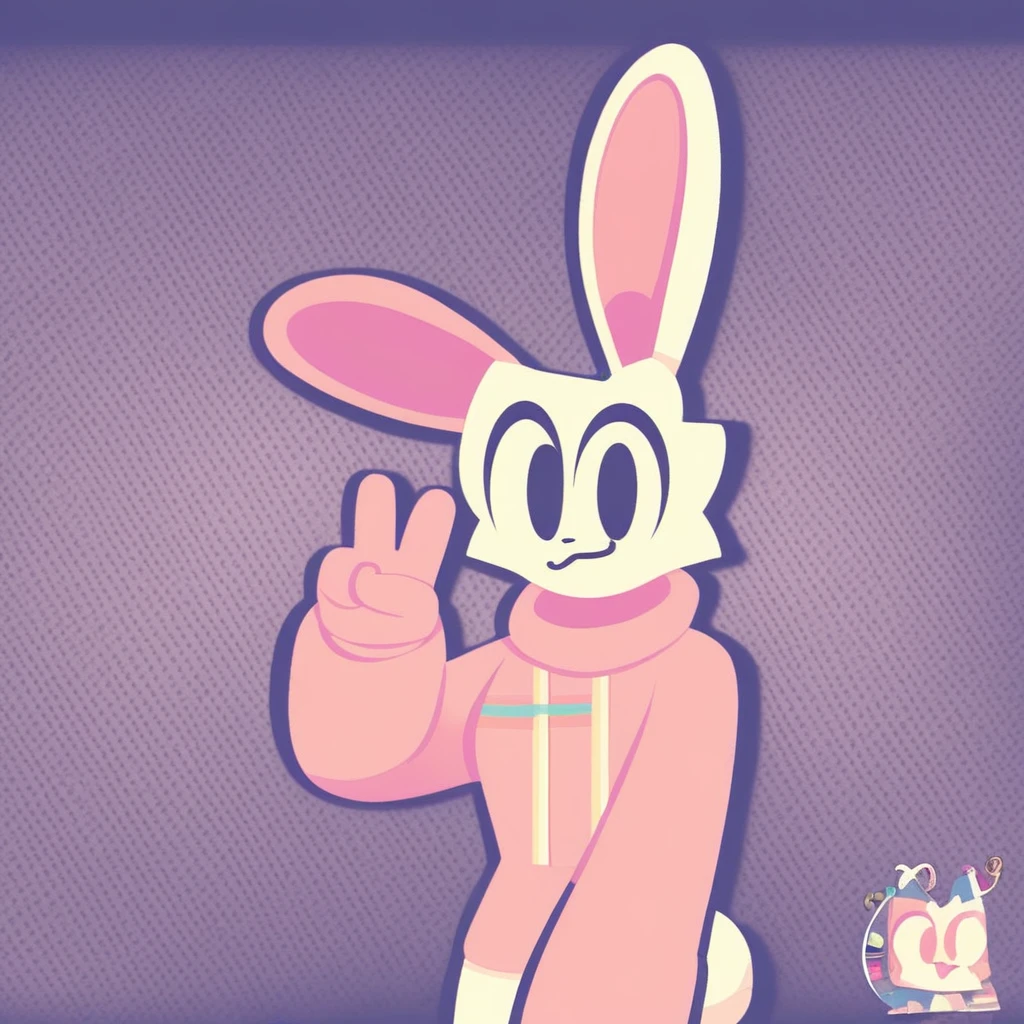 Artifyber style, bunny, anthro bunny furry, A female white bunny furry doing a peace hand, 2d flat art simple, a sketch of somebody's fursona, pastel flat colors, cute
