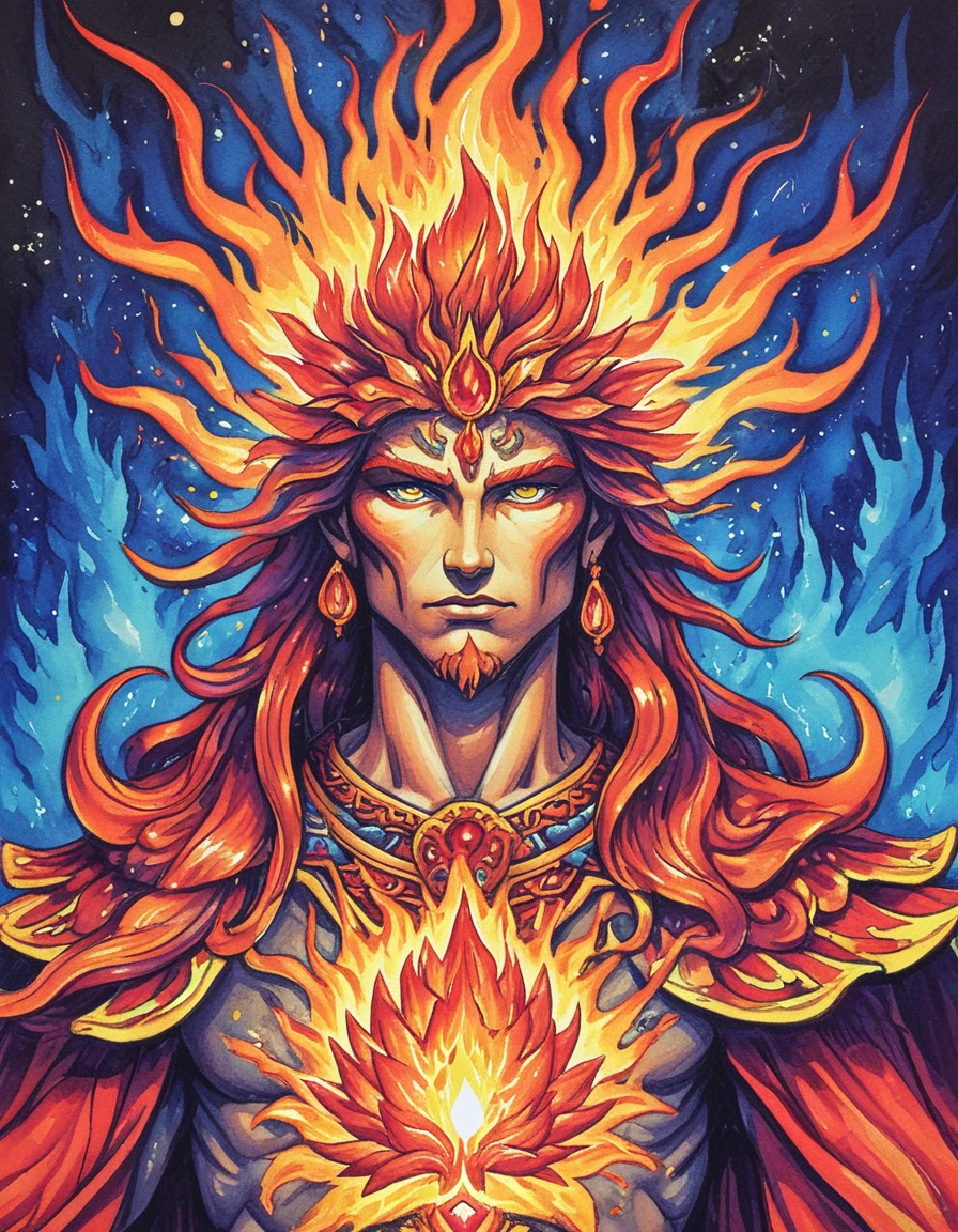 deity of fire, style of copic marker <lora:CBS_novuschroma41 style:.5> novuschroma41