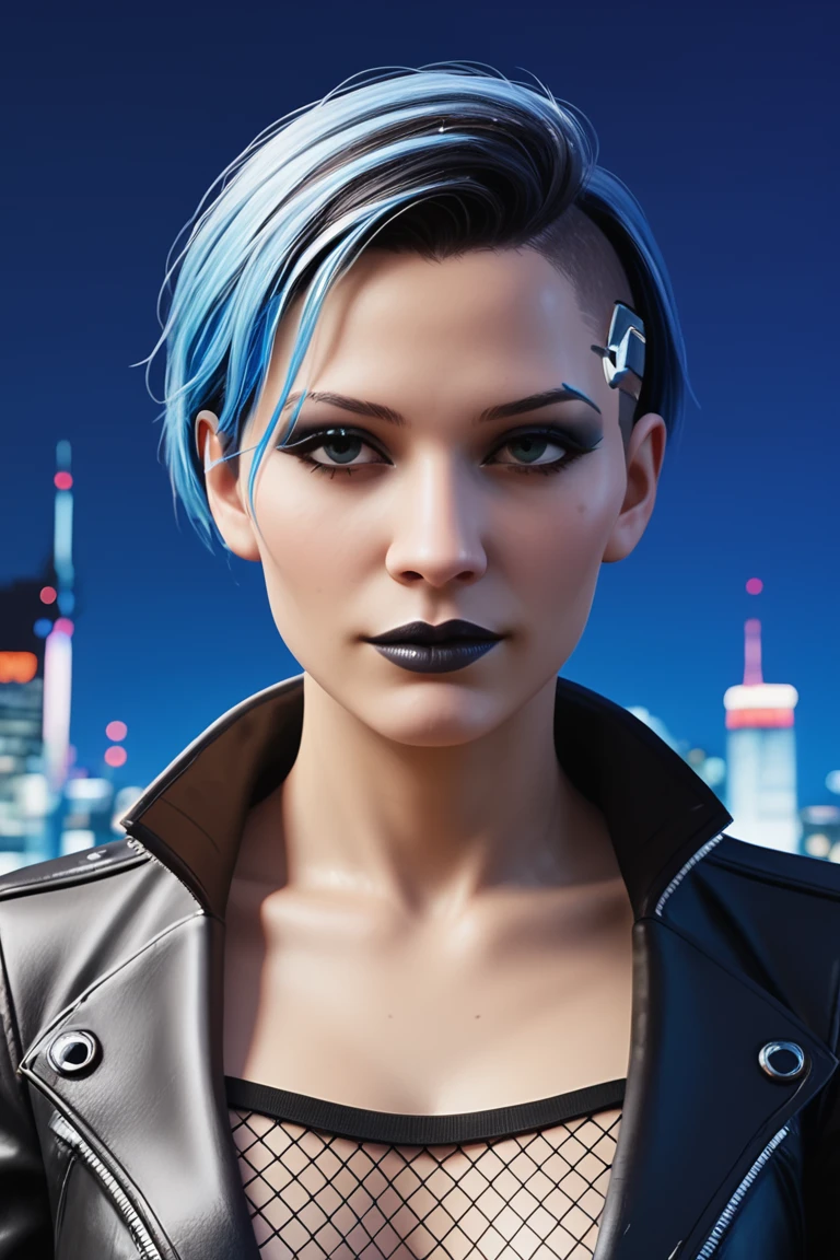 score_9, score_8_up, score_8, (masterpiece, best quality, highly detailed, realistic, cinematic light, night time), source_western, 2.5d, screencap, portrait of  litob as a cyberpunk girl, multicolored hair, cyberware in  face,
short bob hair, leather jacket,fishnet croptop, close up, (((night city background))), black lipstick, blue eyeliner, (((model facing left)))
<lora:Li_Tobler_Pony:0.4> litob