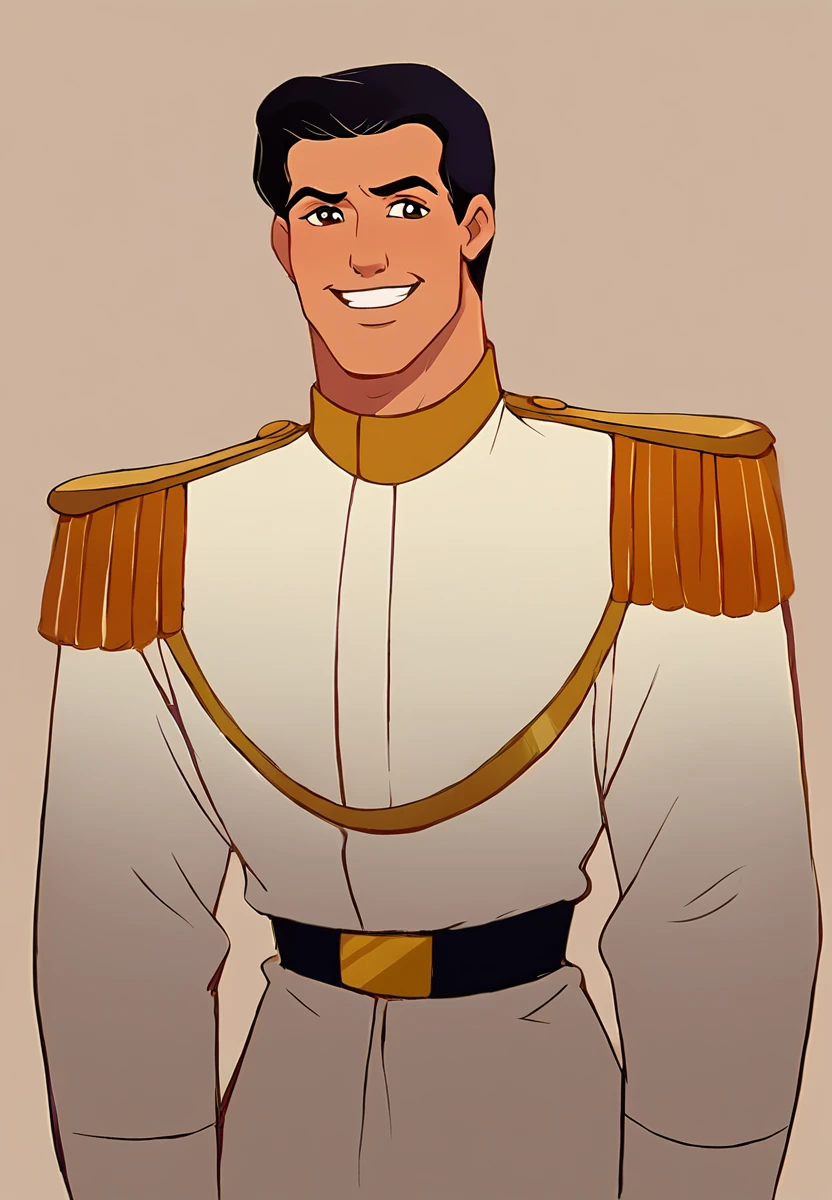 score_9, score_8_up, score_7_up, score_6_up,  animation, retro artstyle, disney style,
break
a man pr1nc3_c with short black hair , <lora:Prince_C_1.0-000040:1> , wearing red pantsand a white uniform, smiling
location: palace
<lora:aminfara:0.3> aminfara, <lora:Smooth Anime 2 Style SDXL_LoRA_Pony Diffusion V6 XL:0.3>