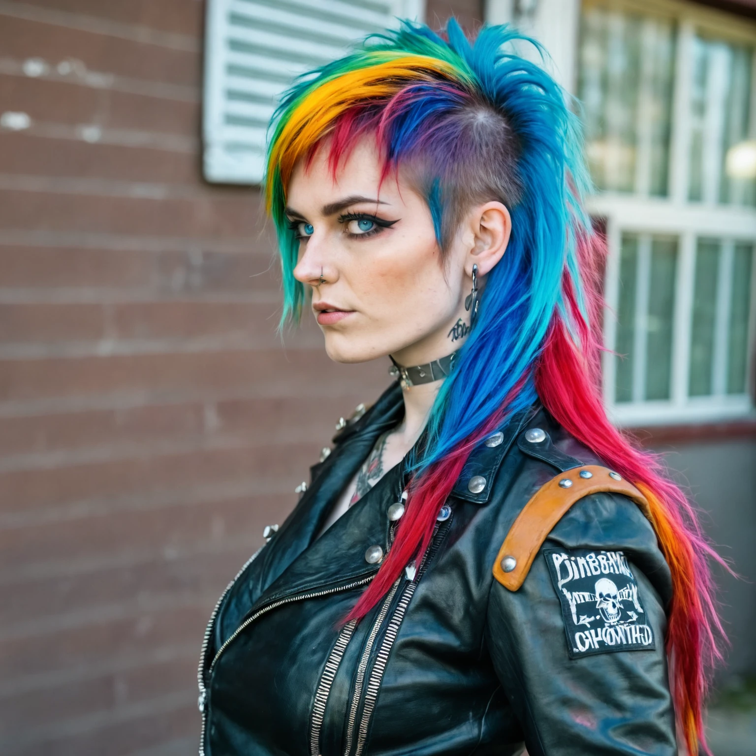 woman with a long shaggyMullet hair style, photograph, __general2/posture_poses__, natural light, subject, 8k uhd, dslr, rainbow multicolored hair, vibrant blue eyes, wearing riding leathers and punk atmosphere, cleavage, amateur photo, Instagram,
<lora:concept_hair_shaggyMullet_sdxl_v1-shaggyMullet-000005:0.75>