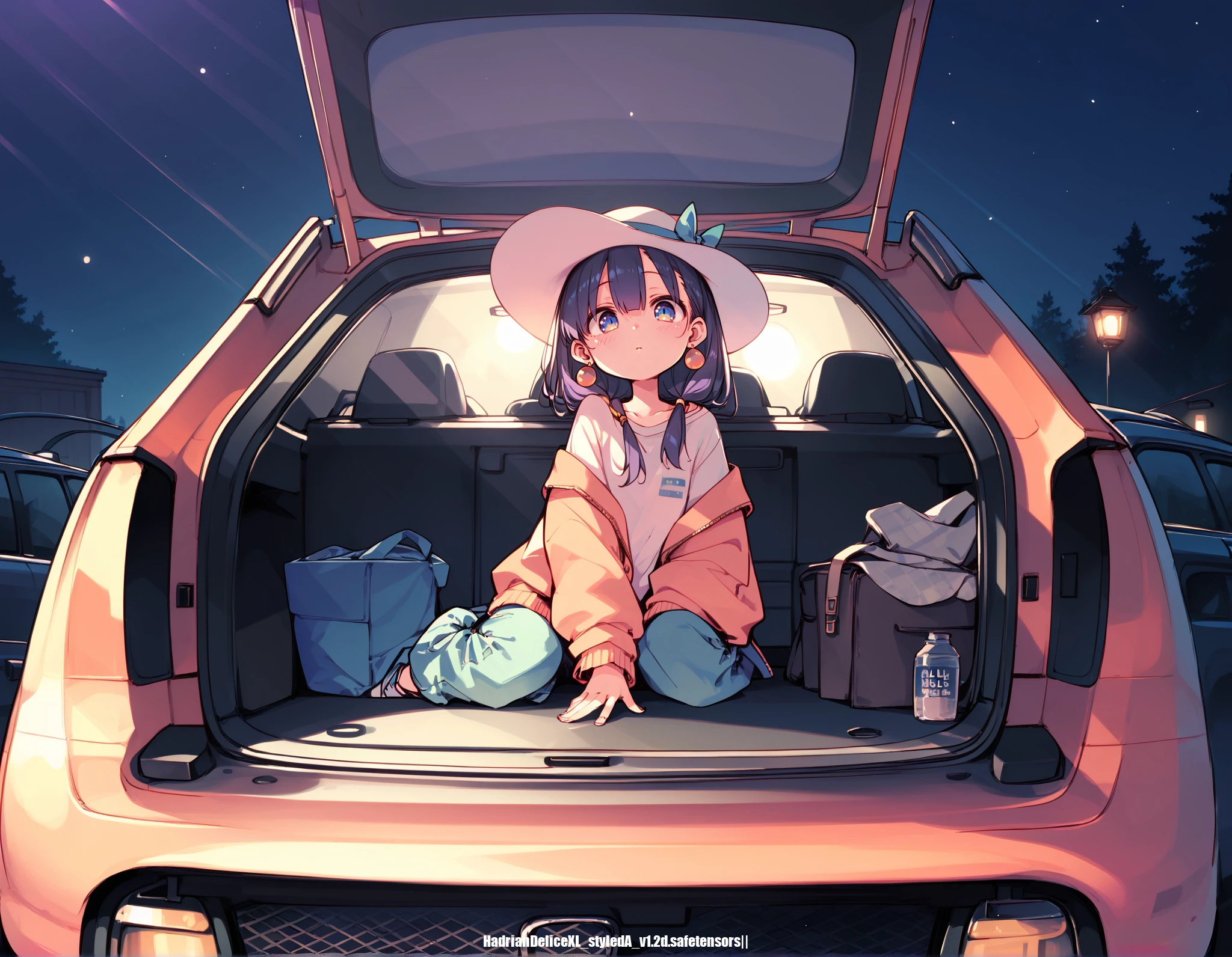 score_9,score_8_up,score_7_up,score_6, ,, at night,spotlight,hd5,car_trunk,1girl,solo,