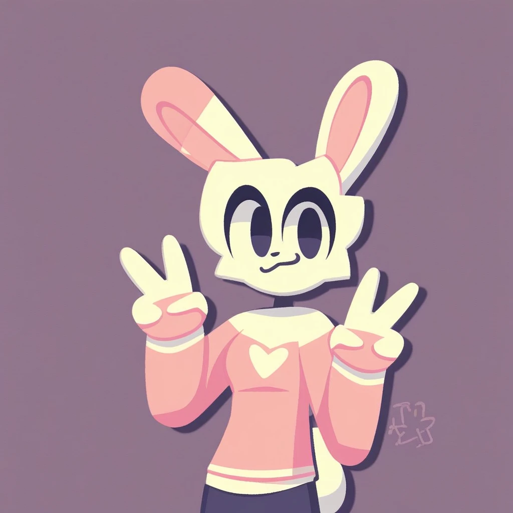 Artifyber style, bunny, anthro bunny furry, A female white bunny furry doing a peace hand, 2d flat art simple, a sketch of somebody's fursona, pastel flat colors, cute