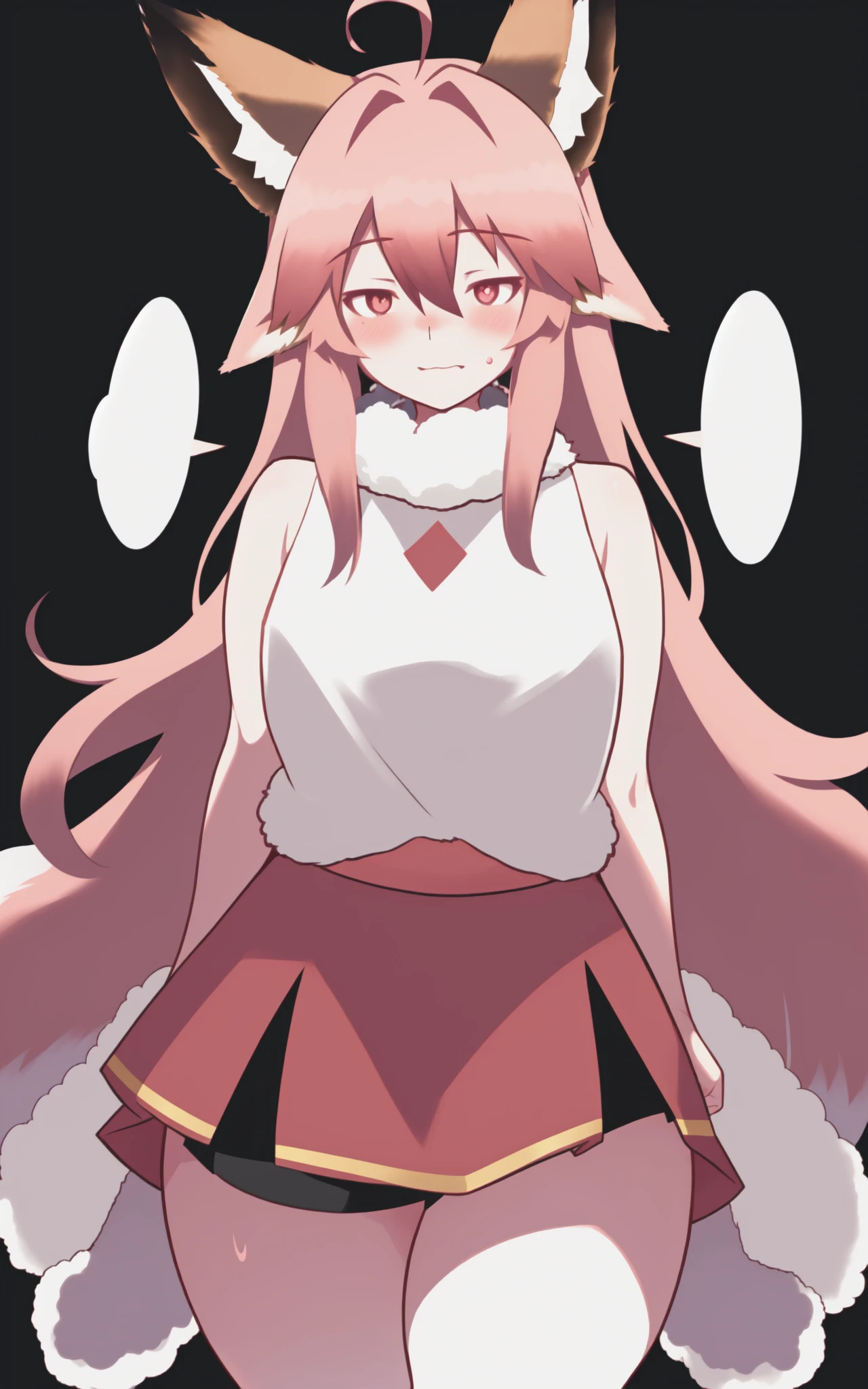 1boy, otoko no ko, astolfo \(fate\), sweating, thick thighs, mini skirt, (fox ears, large ears, fluffy, fluffy ears:1.2)