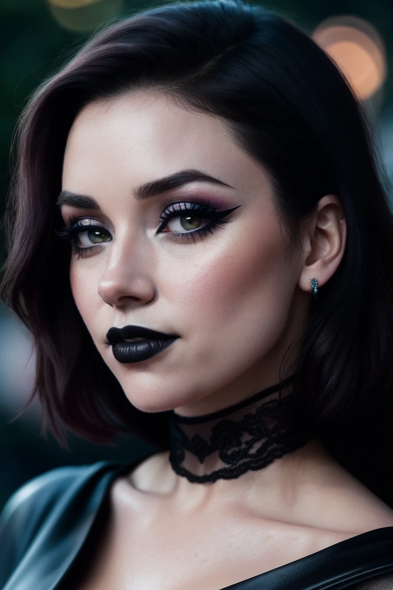 gcc-4425,((red lipstick, blush)), ((detailed skin, detailed face):1.2), ((detailed eyes, beautiful eyes):1.2), ,photo of a woman, RAW, close portrait photo, ((black bodysuit, cape)),((short hair, dark red hair)), ((outdoors, detailed scifi city, walking)), slim body, ((detailed skin, detailed face):1.2), ((detailed eyes, beautiful eyes)), 8k uhd, dslr, soft lighting, high quality, film grain, Fujifilm XT3 sharp focus, f 5.6,((black lipstick, heavy eyeliner, heavy eye shadow, goth makeup, pale skin)) , smiling ((detailed eyes, beautiful eyes, detailed face, beautiful face)),
