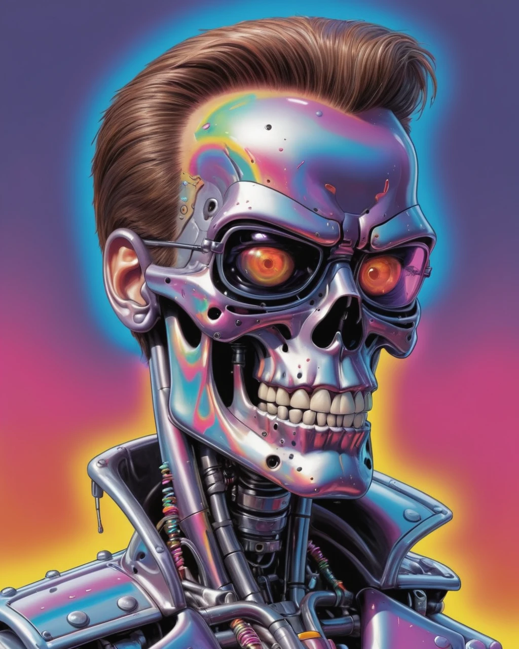 Terminator, caricature, Lisa Frank style