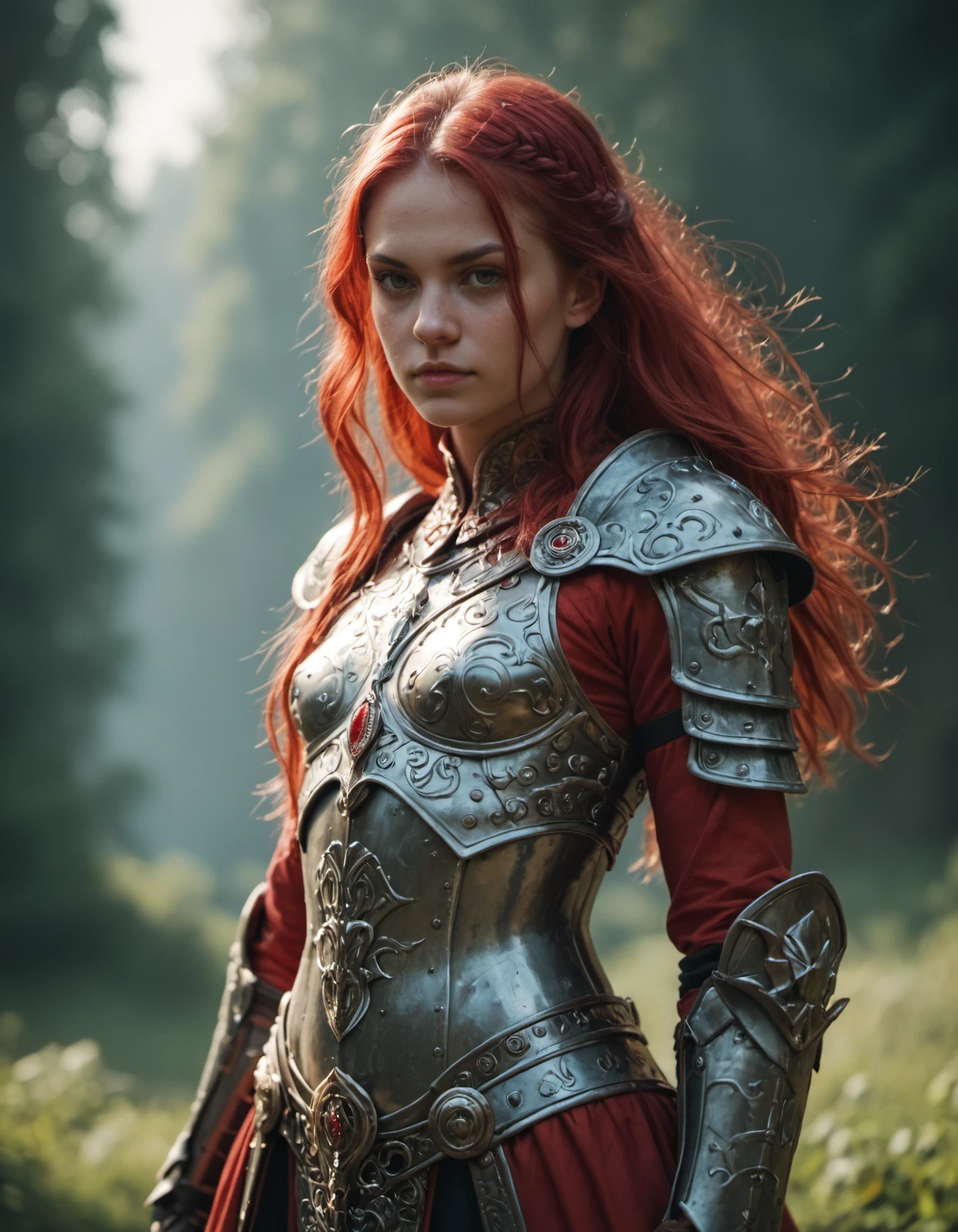 score_9, score_8_up, score_7_up, score_6_up, 1girl, demon warrior, beautiful, crimson hair, long hair,  small breasts,intricate detailed armor