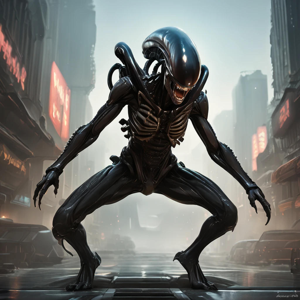 score_9, score_8_up, score_7_up, score_6_up, score_5_up, score_4_up, source_anime,  Xenomorph, alien, wings, dynamic pose, happy