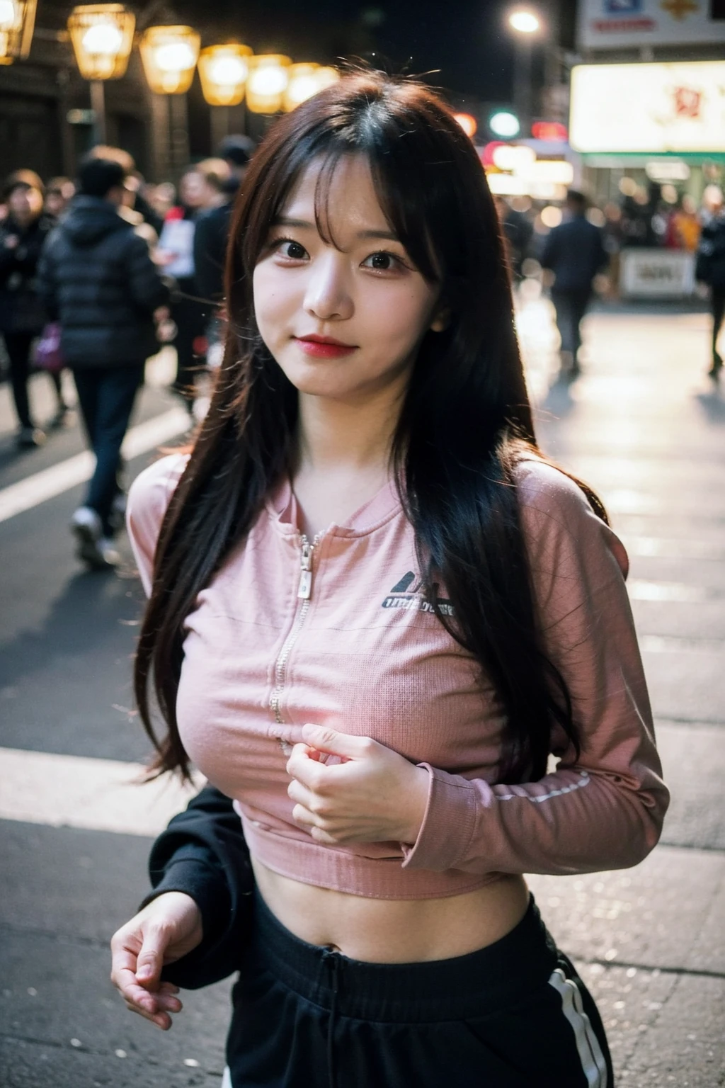 Best quality, masterpiece, ultra high res, (photorealistic), raw photo,1girl, skinny, upper body,solo, realistic, looking at viewer, long hair, bokeh background, city streets, winter morning, jogging clothes,  <lora:makina69_parkminjung_v2.0:1>