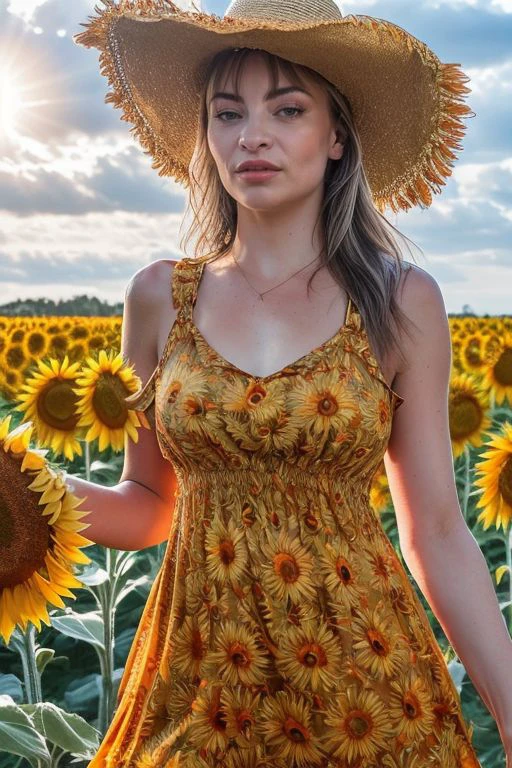 DEN_karmaroused_OF,
(walking through a field of sunflowers wearing a (summer dress:1.3) and sun hat, field, sunflowers, summer, scenic:1.2),
bokeh, f1.4, 40mm, photorealistic, raw, 8k, textured skin, skin pores, intricate details <lora:epi_noiseoffset2:1>, epiCRealism <lora:ClothingAdjuster3:-1>