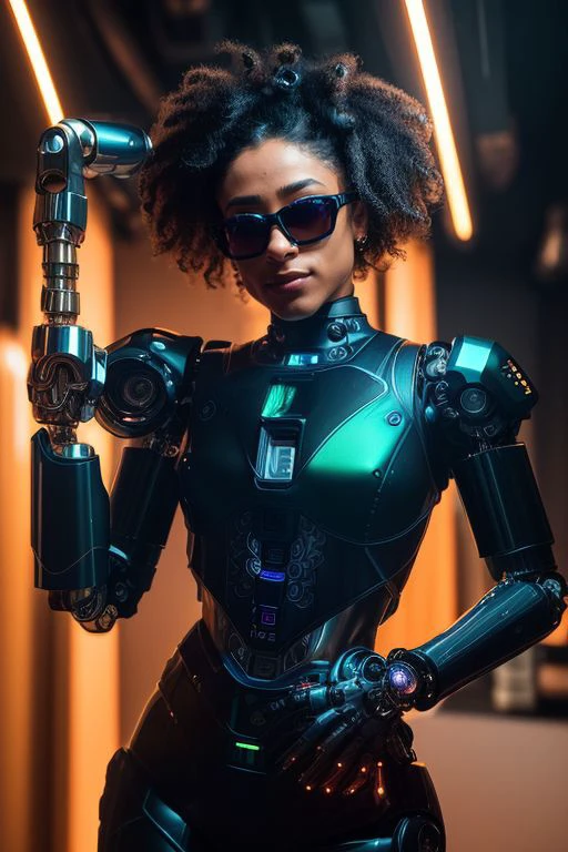 DEN_cocofreda_OF,
(woman with a (robot arm:1.2) and (mechanical limbs:1.2) wearing sunglasses, human body, (android:1.2), (robot arm:1.2), machinery, (cyberpunk:1.2), punk:1.2),
bokeh, f1.4, 40mm, photorealistic, raw, 8k, textured skin, skin pores, intricate details <lora:epi_noiseoffset2:1>, epiCRealism <lora:ClothingAdjuster3:-1>
