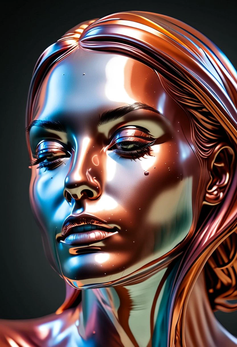 Woman Figure Liquid Colored Metal Floating Arond Her Face <lora:LIQUID_METAL:1>