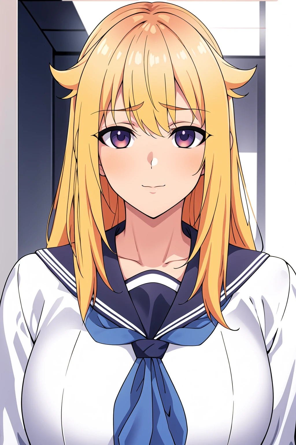 Simple Background,White Background,
dynamic pose,standing at attention,
sailor collar, school uniform, serafuku,long sleeves, neckerchief, 
<lora:Koshitan_MyDeer-KK77-V1:0.7>,
purple eyes, blonde hair,bangs,Long hair,
<lora:more_details:0.1>,<lora:Oda_Non_Style-KK77-V2:0.3>,<lora:Sexy_AIart-KK77-V1:0.3>,
1 girl, 20yo,Young female,Beautiful long legs,Beautiful body,
Beautiful Nose,Beautiful character design, perfect eyes, perfect face,expressive eyes,perfect balance,
looking at viewer,(Focus on her face),closed mouth, (innocent_big_eyes:1.0),(Light_Smile:0.3),
official art,extremely detailed CG unity 8k wallpaper, perfect lighting,Colorful, Bright_Front_face_Lighting,White skin,
(masterpiece:1.0),(best_quality:1.0), ultra high res,4K,ultra-detailed,
photography, 8K, HDR, highres, absurdres:1.2, Kodak portra 400, film grain, blurry background, bokeh:1.2, lens flare, (vibrant_color:1.2),professional photograph,
(Beautiful,large_Breasts:1.2), (beautiful_face:1.5),(narrow_waist),