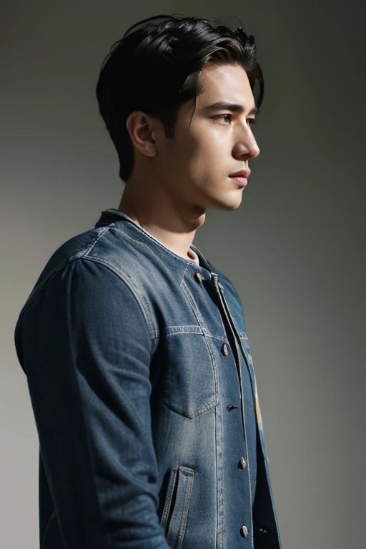 (((1 male, 27-years-old male, real skin texture, detailed skin texture, best quality, masterpiece, ultra-detailed, high quality photography, photo realistic))),(((random fashion stylish pose, Looking To The Side, ))),solo,slim Asian male,handsome detailed face,Highly Detailed Hands,((random fashion outfit, Tapered Haircut, Tear, two-tone_background, <lora:zoom_slider_v1:-5>,),,<lora:add_detail:1>,