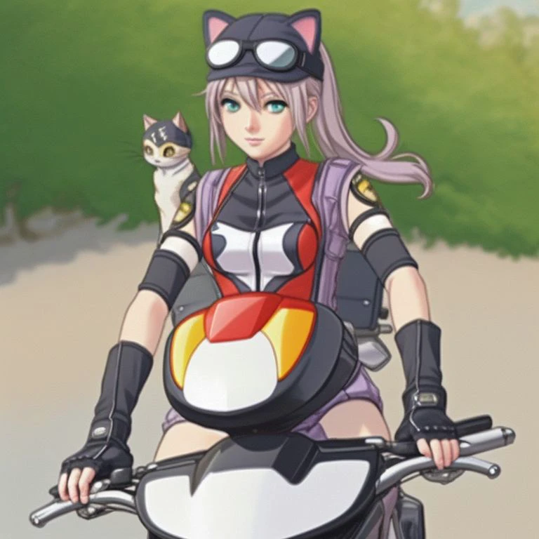 <lora:steamsummersalegirl2_cardosAnimatedv30:0.8> steamsummersalegirl cat fingerless gloves high resolution hd motorcycle