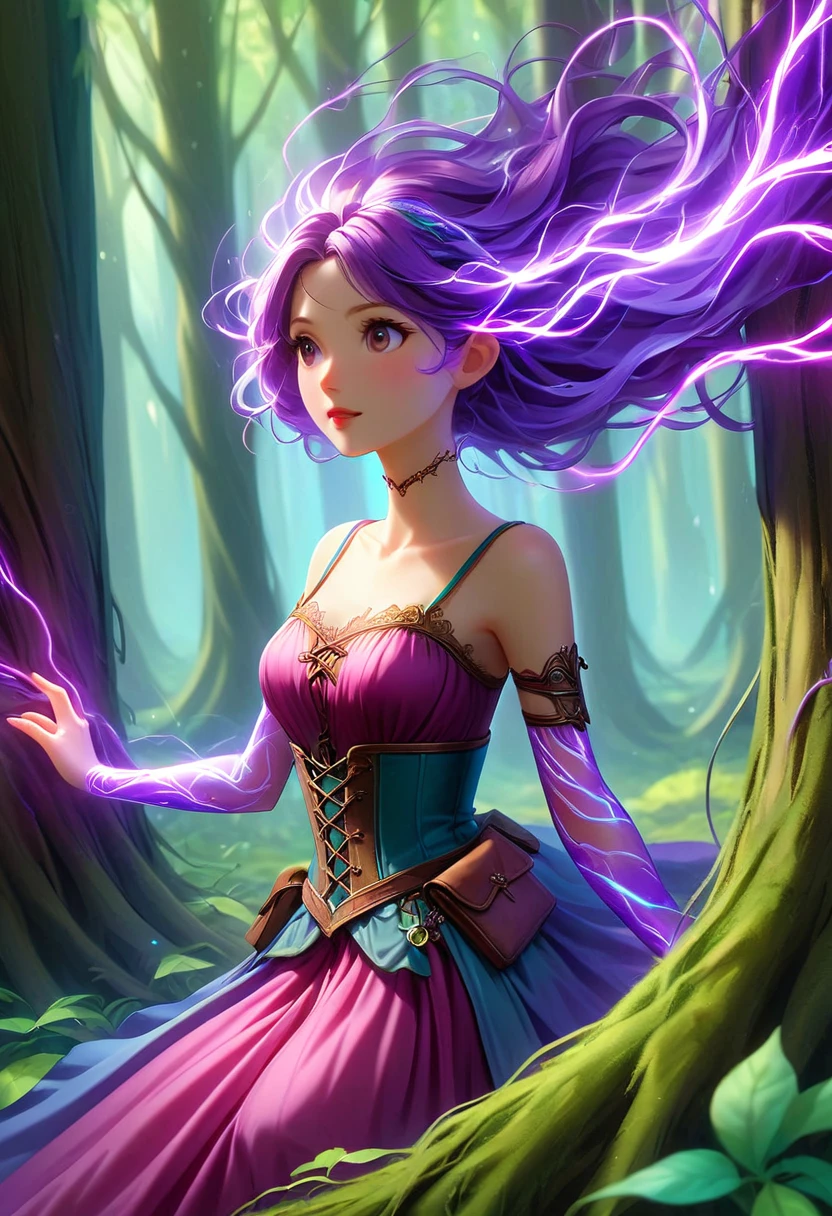 ((best quality)), ((masterpiece)), (detailed), (Mystical forest:1.4), ((Enchanted grove with towering ancient trees)and(Glowing mushrooms carpet the forest floor) and (Trickling streams weave through the foliage)), ethereal, mesmerizing and captivating, moonlit night background, softly illuminated fireflies dancing in the air, (dense foliage with hanging vines:1.3)
Fantasy, magic /= (Mysterious creature lurking in the shadows:1.5), (solitary), (Wide angle lens), (front), glowing eyes, (partial body), (claws extended), (shrouded in darkness), the creature facing camera, Eerie Aura, magician Girl with long hair, beautiful costume fantasy 
