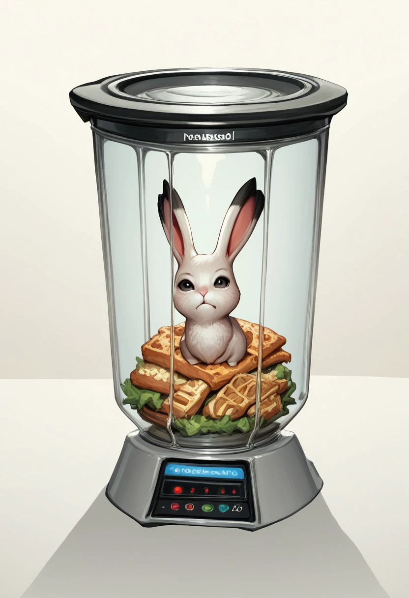 Liquified Carbuncle, caruncle, final fantasy xiv, rabbit, pokemon creature stuck in food processor,, meme , parody BREAK score_9, score_8_up, score_7_up, score_6_up, score_5_up, score_4_up,