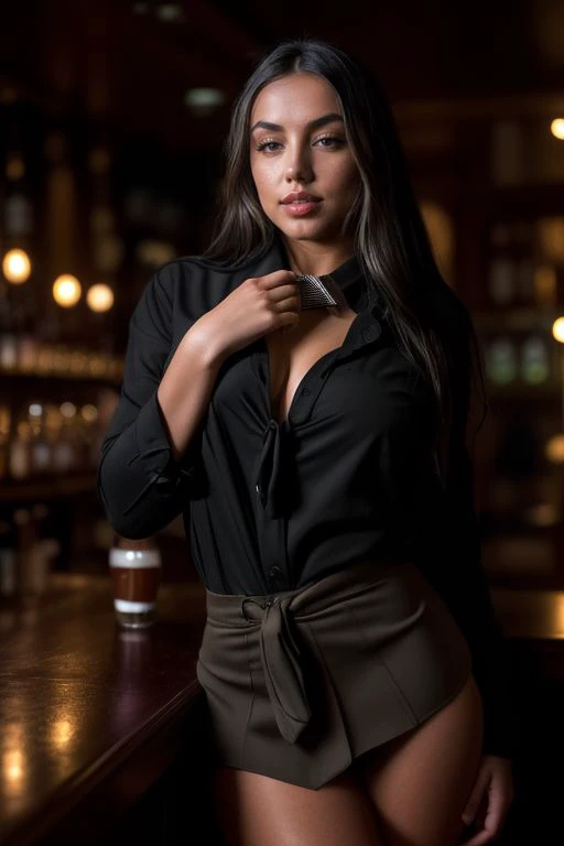 DEN_itsangelinabae_OF,
(working in a dark atmospheric bar, working behind the bar, pulling pints, bar, dark wood bar, atmospheric, wearing a shirt and tie and skirt:1.2),
bokeh, f1.4, 40mm, photorealistic, raw, 8k, textured skin, skin pores, intricate details  <lora:epi_noiseoffset2:1>, epiCRealism