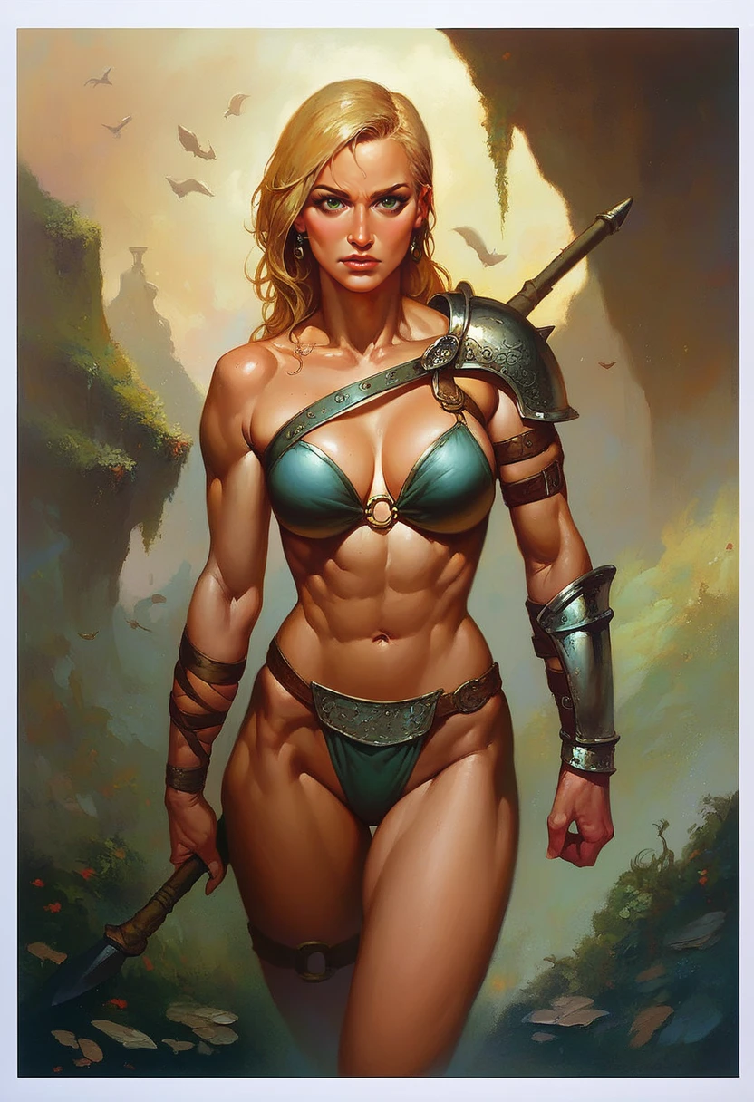 score_9, score_8_up, score_7_up,, 1girl,  toned skin,  blonde hair,  straight hair, standing,  detailed face, bikini, green eyes, gladiator, leather armor, perfect face, digital art, drawing, masterpiece, best quality, looking at viewer, 
boris valejjo, <lora:Boris Valejjo Style_epoch_3:0.8>