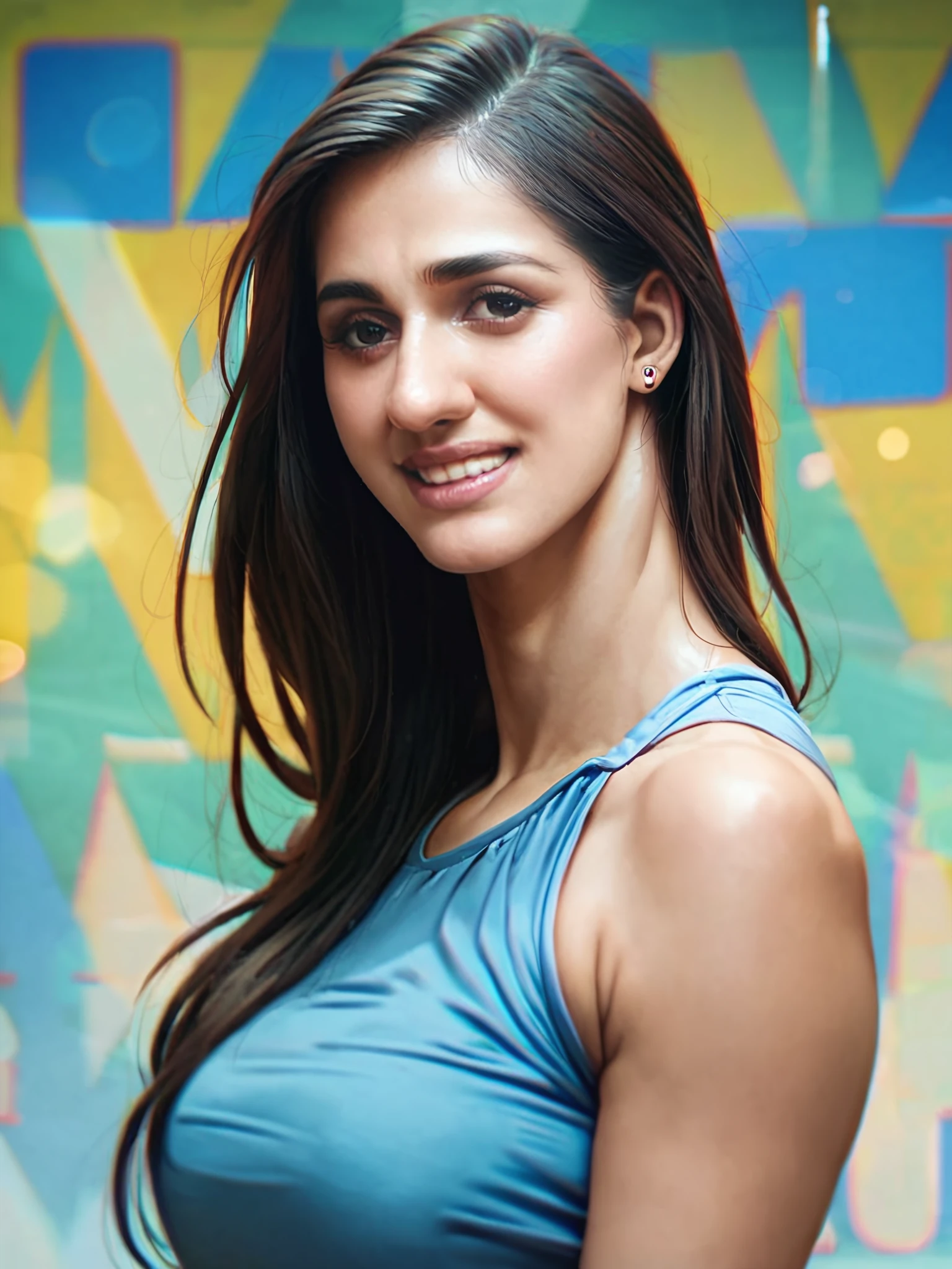 score_9, score_8_up, score_8,upper body,disha patani woman,solo,light smile, Navy Blue ethnic dress, censored, colorful background bokeh, rating_safe    <lora:Disha_Patani_PDXL_Base_LoRA_prodigy_local_WD14-step00000250:1>