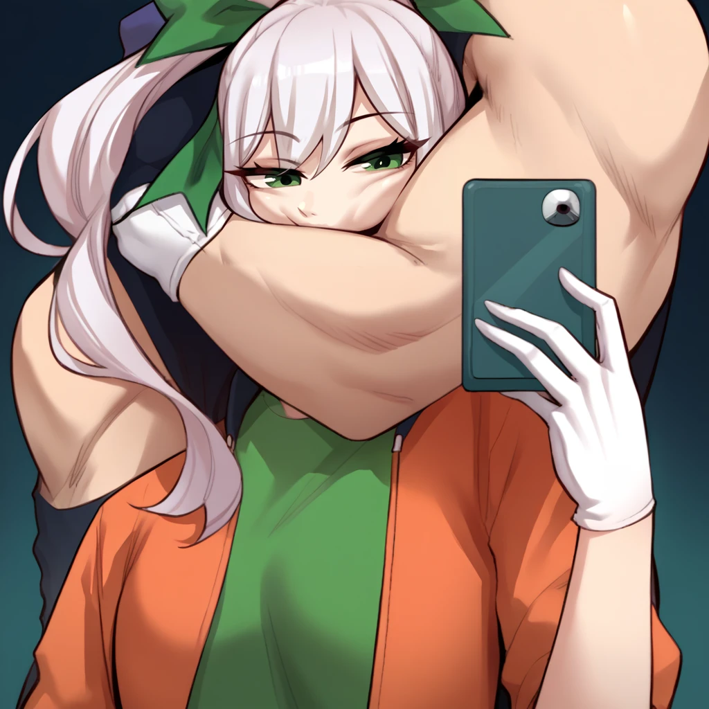 score_9, score_8_up, score_7_up, source_anime, 1girl, 1boy, FlxngArndHdMeme, selfie, hug, hug from behind, holding phone, muscular, close-up, flexing, <lora:FlexingAroundHeadMeme_pdxl_Incrs_v1:0.9>, <lora:consolegirls_xbox_ponyXL:0.9> xbox-chan, ponytail, hair ribbon, hoodie, white gloves, green eyes,