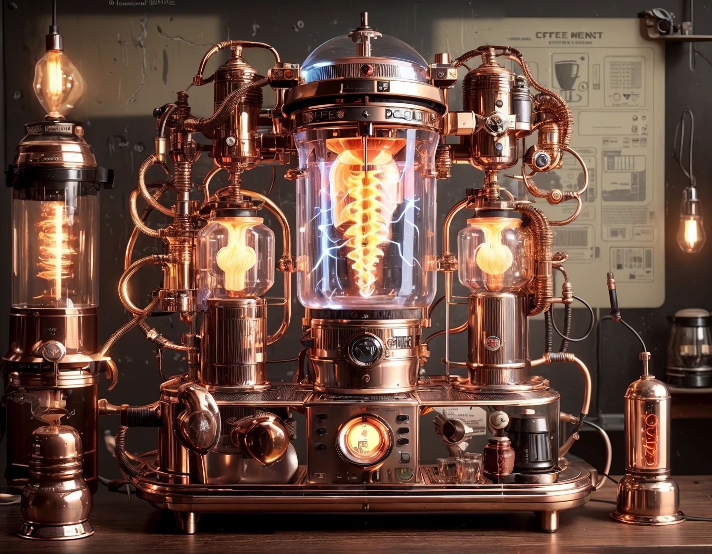 { vintage plasma teslapunk overcomplicated } { coffee machine }, 
