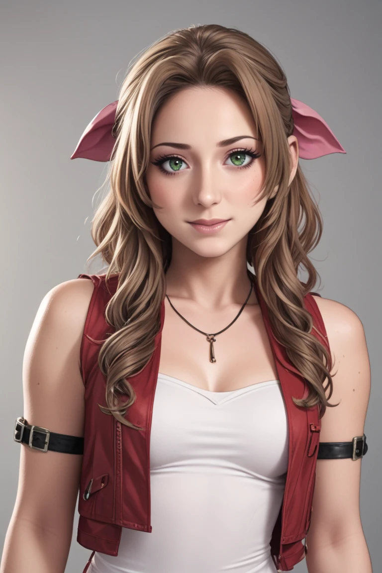 score_9,score_8_up,score_7_up, 1girl, rating_safe,<lora:Remy Lacroix PonyXL:0.95> remylacroix,cute,hazel eyes, eyeliner, <lora:Vivid:0.8> Vivid BREAK cosplay, aerith gainsborough \(cosplay\),