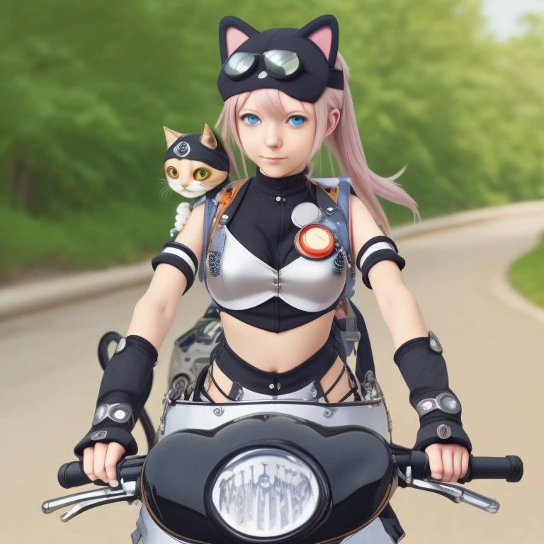 <lora:steamsummersalegirl2_cardosAnimatedv30:0.8> steamsummersalegirl  cat fingerless gloves high resolution hd motorcycle