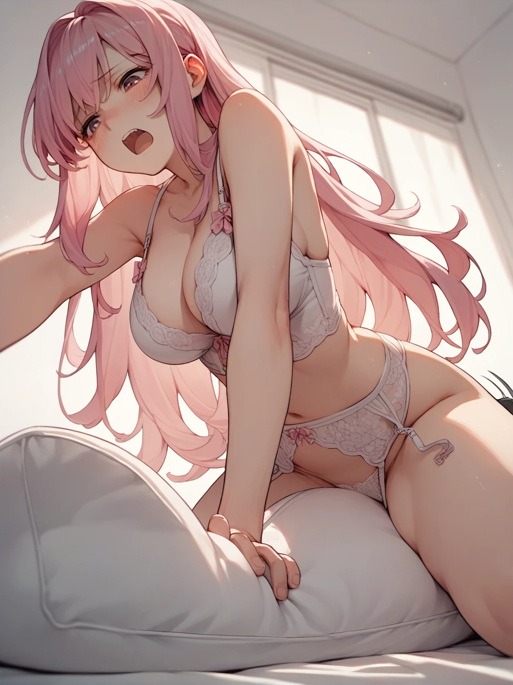 score_9, score_8_up, score_7_up, score_6_up, source_anime, <lora:pillow_sex_v0.1-pony:1>
1girl, long hair, pink hair, large breasts, lingerie, pillow humping,
from below, open mouth,