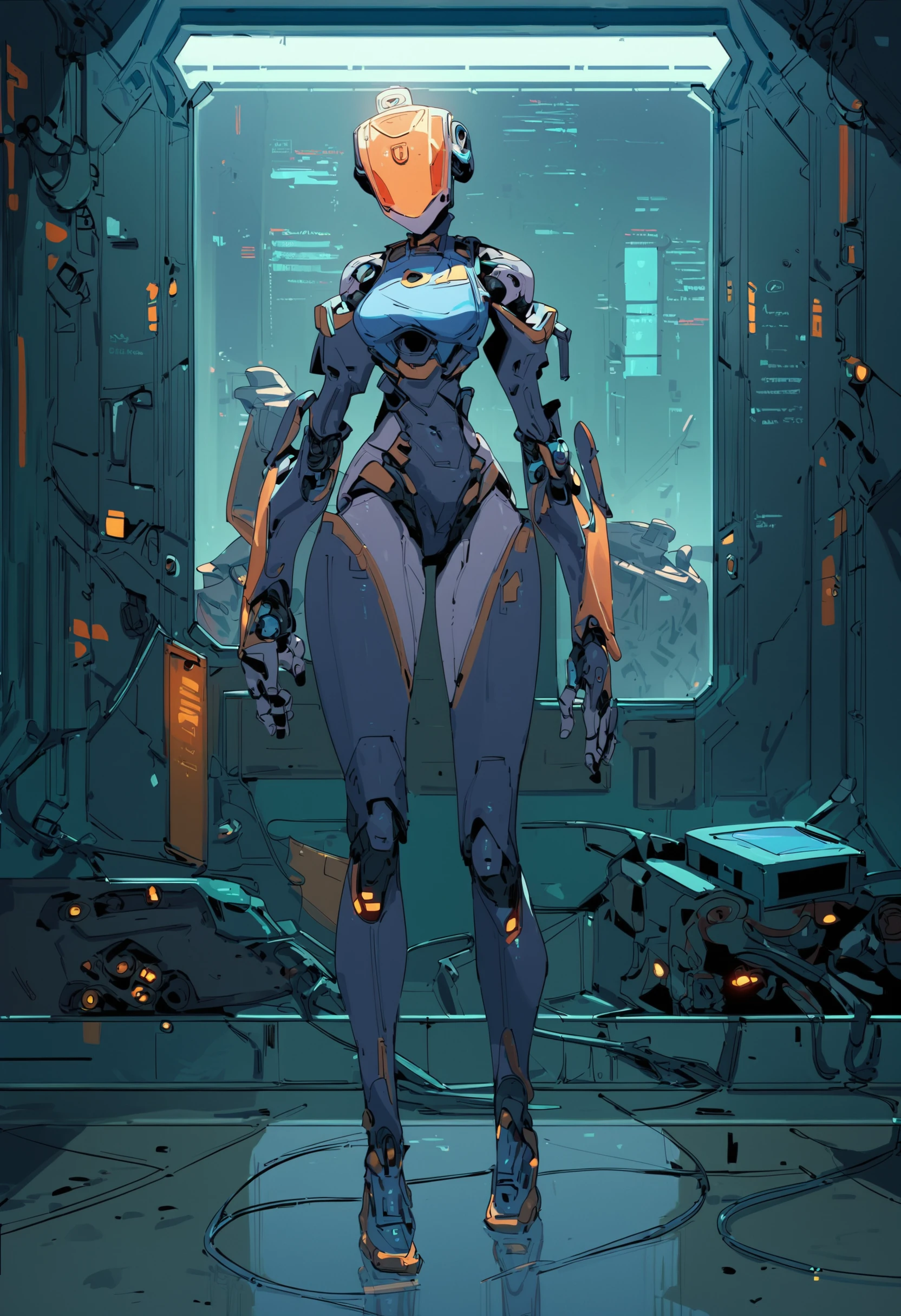 score_9, score_8_up, score_7_up, highly detailed, girl, medium breasts, robot girl, helmet, long pink ponytail, standing, luminescent futuristic screen, window, futuristic city in the background, mechanical hands,
<lora:scav3ngersV4_epoch_2:1> flat color