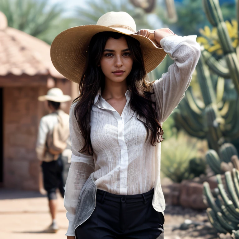 (Phoenix Desert Botanical Garden, SFW, long-sleeve linen shirt, khaki pants, wide-brimmed hat, hiking shoes, exploring desert flora, late morning:1.35) Instagram_Influencer_118_By_Stable_Yogi
Faceshot_By_stable_yogi
Styler_Embedding_By_Stable_Yogi
<lora:Detail Blaster By Stable Yogi:0.5>
(center_parted_long_wavy_hair)