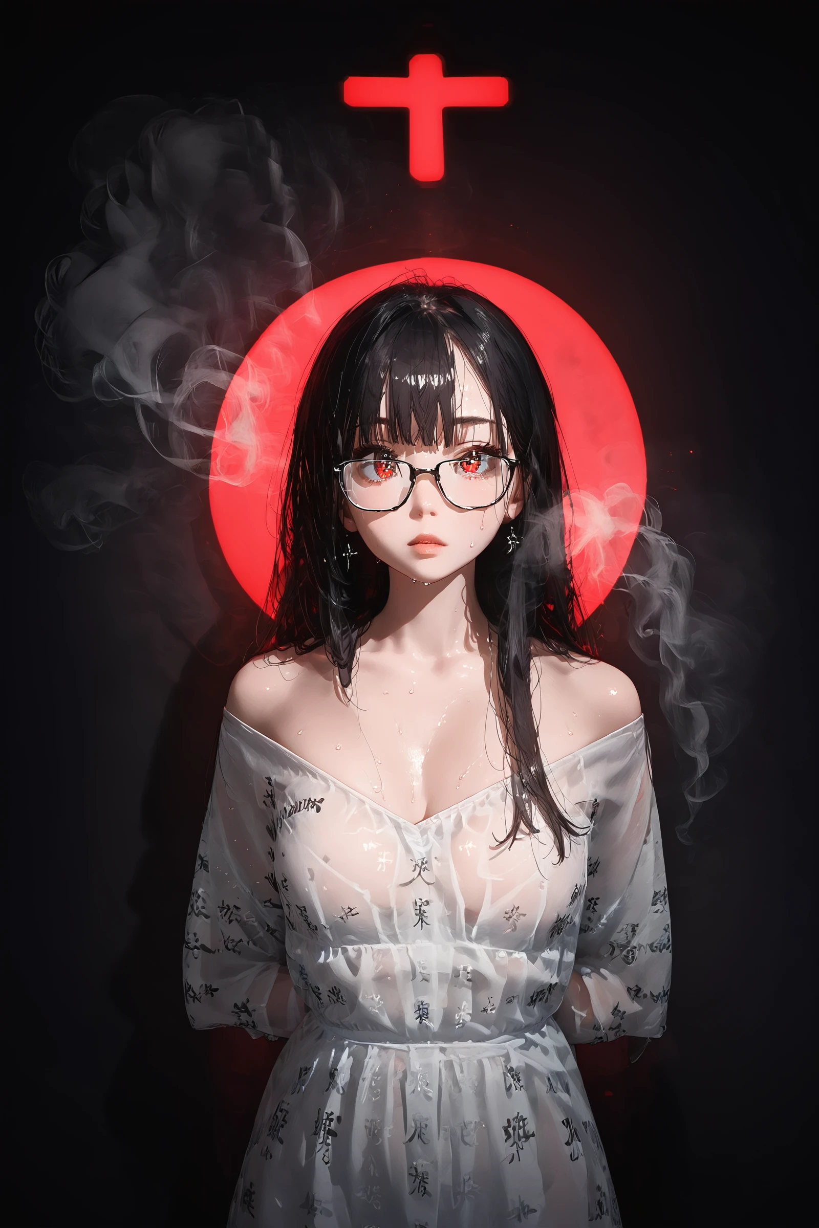 hanfu01,Expressiveh,(big breast:0.6),NSFW,
1girl,long hair,black hair,solo,full body,looking at viewer,off shoulder,
(glowing eyes:0.5)),g0thicPXL,glowing,neon,43stl1ght1ng,low light,dramatic lighting,darkness,|| eye lighting,|| smoke,|| water,|| neon,|| spotlight,|| red light,|| window lighting,|| glasses,|| reflection,,,,,,score_9,score_8_up,score_7_up,score_6_up,score_5_up,score_4_up,ultra detailed,minomi,sweaty skin,shiny skin,prefect face,looking at viewer,HD32k,Moonlit Graveyard,Reaching both arms behind back,Beaming light,<lora:GK-pony-hanfuwenzi:0.8>,<lora:PONY_Expressive_H-000001:0.8>,<lora:g0th1cPXL:0.2>,<lora:add-detail-xl:0.5>,<lora:43stl1ght1ngXLP2:1>