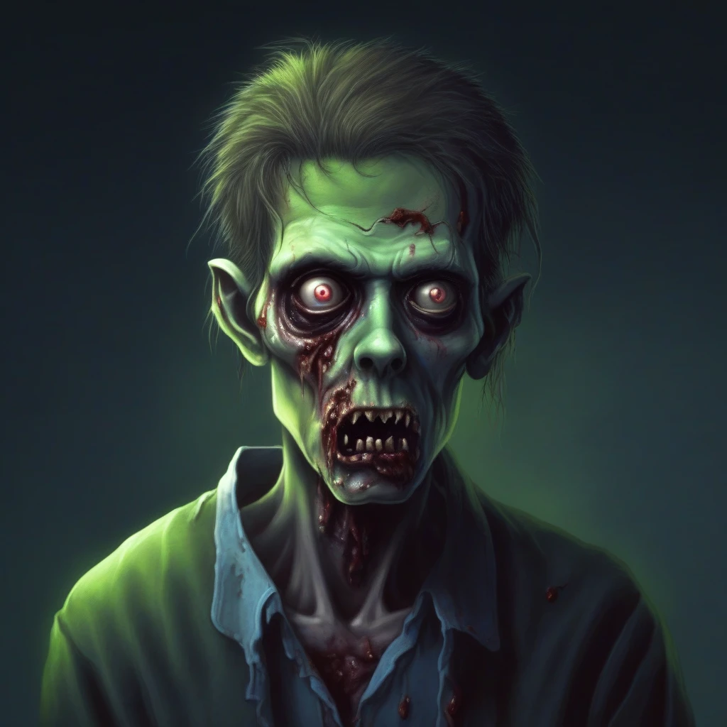 timjacobus style, young zombie, sad, horror theme,